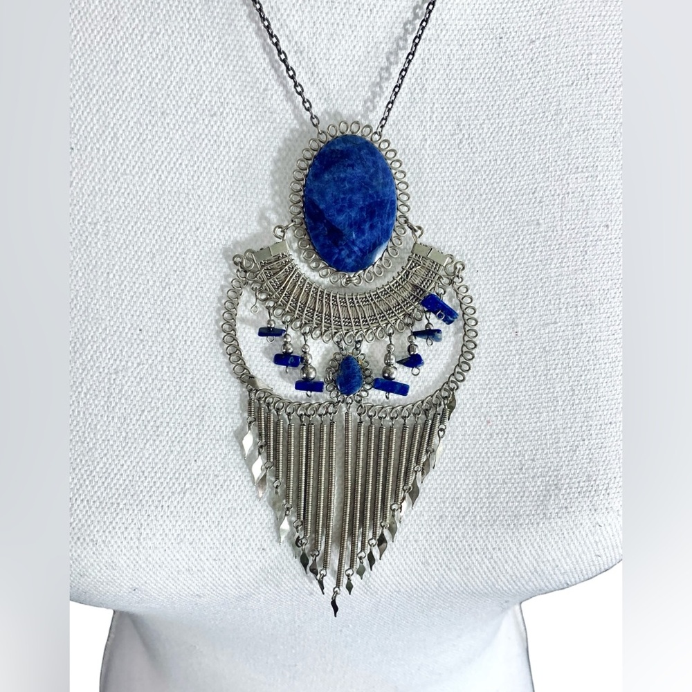 COPY🎉Host Pick🎉Boho Aztec Western Vintage Sodalite Silver Statement Necklace